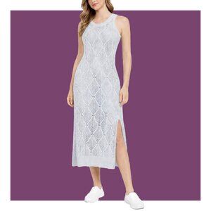 Design History Crochet Knit Side Slit Sleeveless Tank Maxi Dress Size XS NWOT